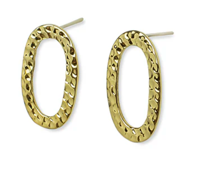 Ovaler gehämmerter Ohrstecker, Messing