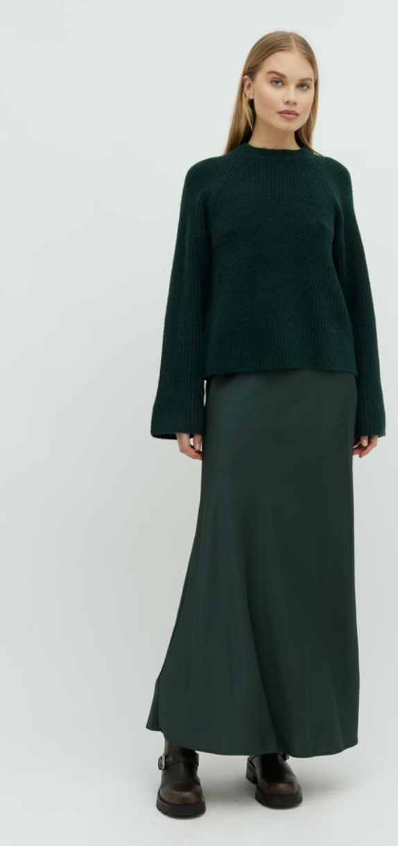 Satin Maxi-Skirt, Forest Green